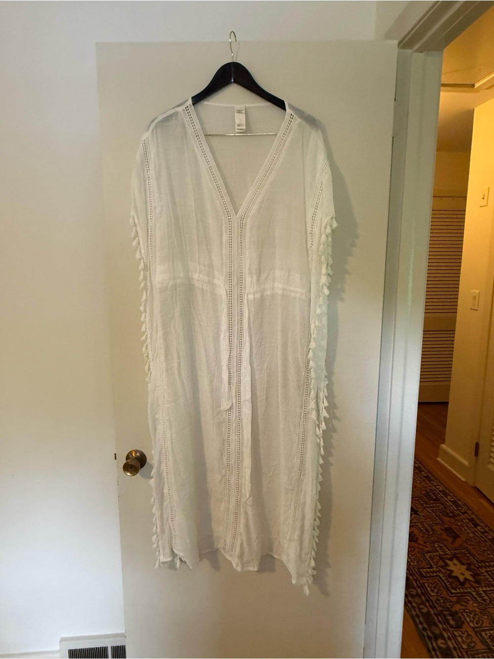 Cupshe White Tassel-Edge V-Neck Maxi Cover-Up